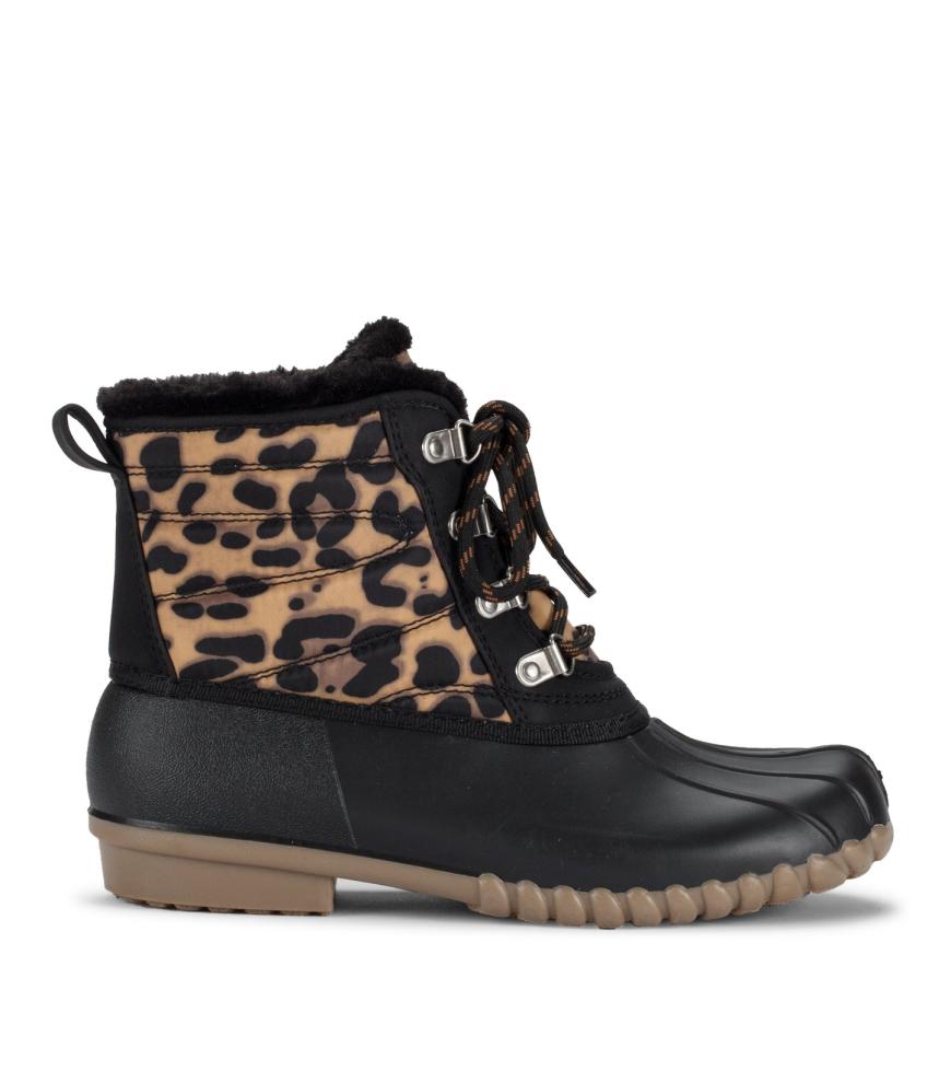 Baretraps Booties | Women Flynn Duck Boot Black Leopard