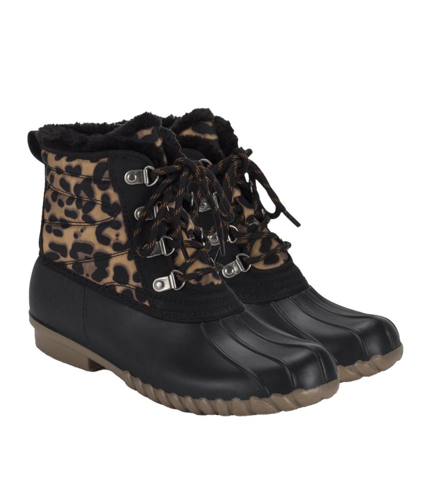 Baretraps Booties | Women Flynn Duck Boot Black Leopard