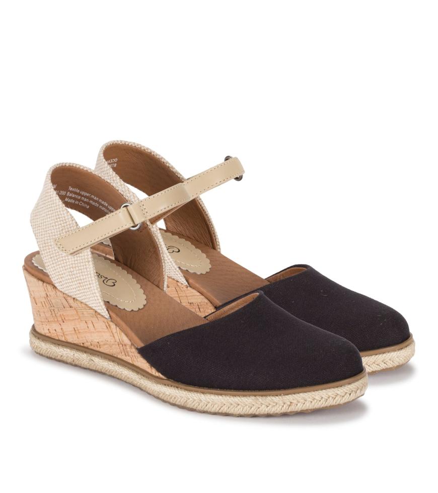 Baretraps Classic Comfort Sandals | Women Ocean Closed Toe Wedge Sandal Black Canvas