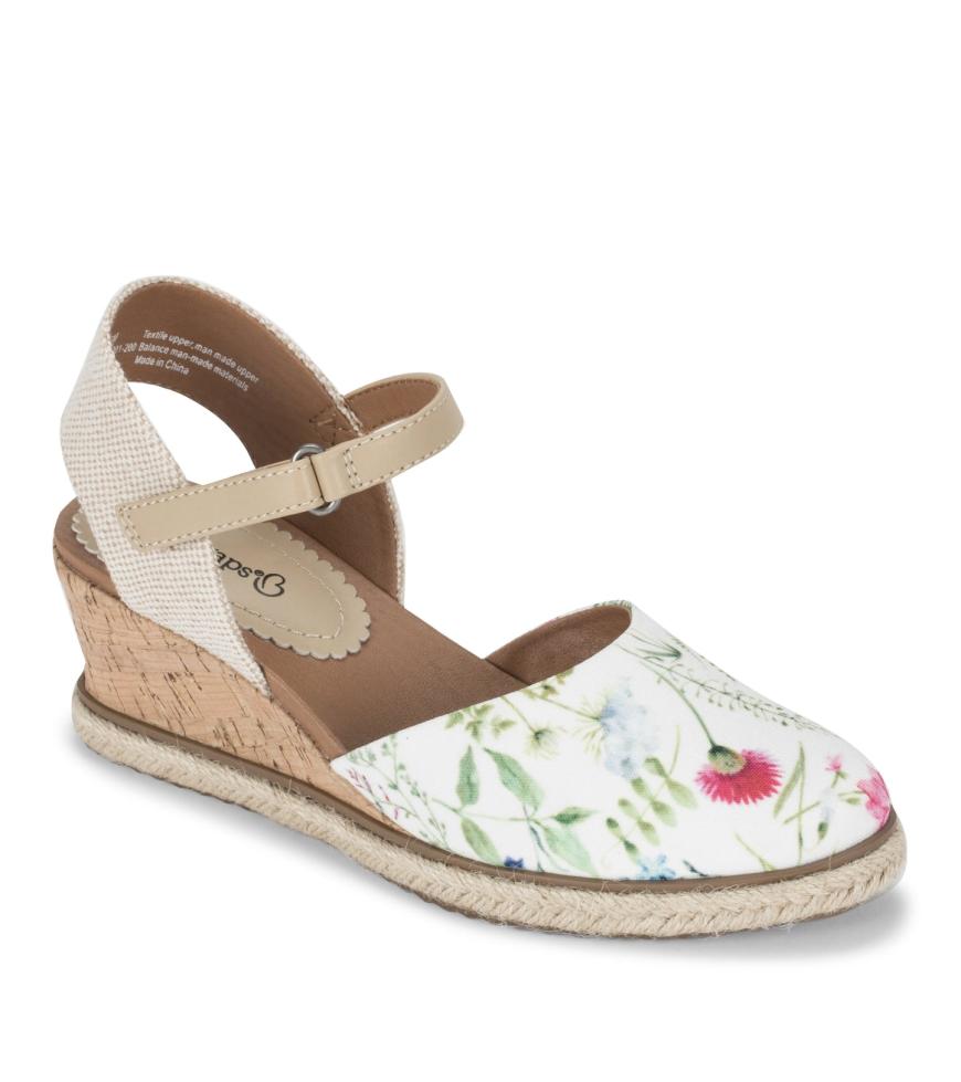 Baretraps Classic Comfort Sandals | Women Ocean Closed Toe Wedge Sandal White Multi Flower Canvas