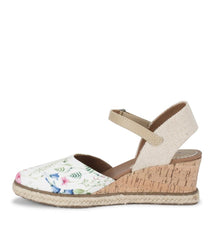Baretraps Classic Comfort Sandals | Women Ocean Closed Toe Wedge Sandal White Multi Flower Canvas