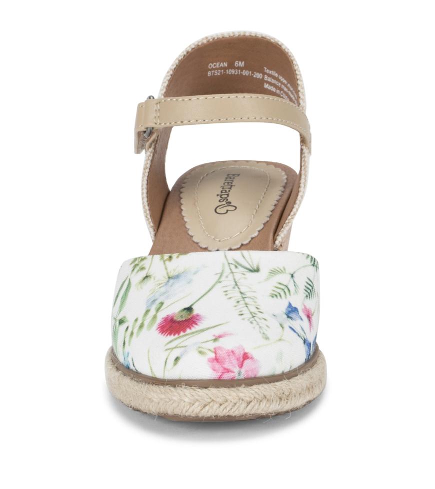 Baretraps Classic Comfort Sandals | Women Ocean Closed Toe Wedge Sandal White Multi Flower Canvas