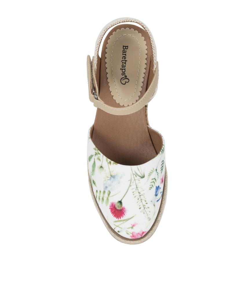 Baretraps Classic Comfort Sandals | Women Ocean Closed Toe Wedge Sandal White Multi Flower Canvas